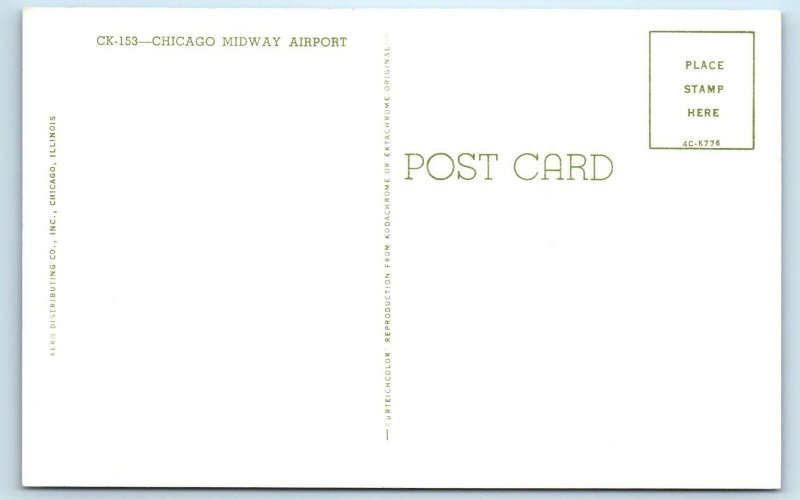 CHICAGO, IL Illinois    MIDWAY  AIRPORT  Planes  c1950s   Postcard