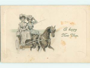 Divided-Back new years TWO PRETTY ART NOUVEAU GIRLS DRIVE CARRIAGE v4612