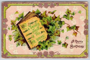 Vintage Victorian~Charles Dickons Quote~Books Laying in Leaves~c1910 Postcard