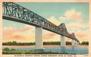 Vintage Postcard 1920s Highway Bridge Across Mississippi River at Cairo Illinois