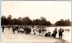 RPPC  LONDON, ENGLAND   Round Pond  Kids Fishing KENSINGTON GARDENS  Postcard