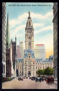 Pennsylvania PHILADELPHIA City Hall from North Broad Street older cars - Linen