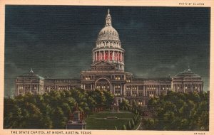 Vintage Postcard The State Capitol Great Granite Building At Night Austin Texas