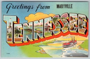 GREETINGS FROM MARYVILLE TENNESSEE VINTAGE LARGE LETTER LINEN POSTCARD