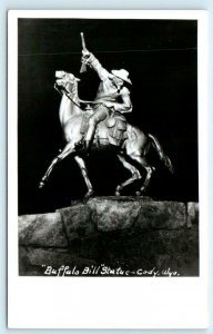 RPPC  CODY, Wyoming WY ~ BUFFALO BILL Statue ca 1950s-60s Real Photo Postcard