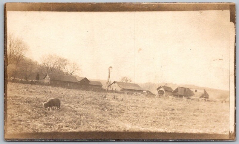 Hiram Ohio 1912 RPPC Real Photo Postcard Lamb Farm Scene Barn Windmill