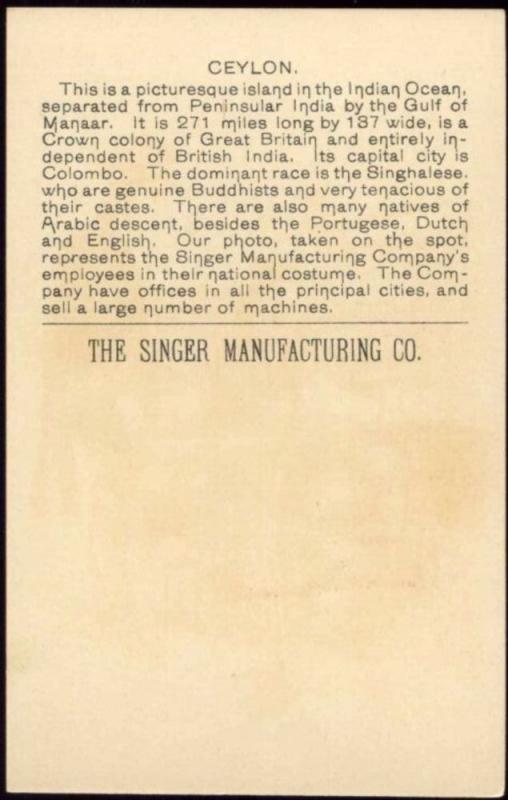 Advertisement SINGER Sewing Machine, CEYLON Costumes (1893)