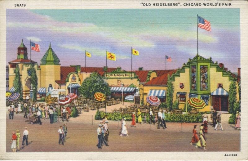 Chicago World's Fair ~ 'Old Heidelberg' Restaurant ~ Vintage Linen Postcard 