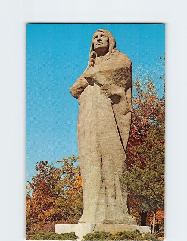 Postcard Black Hawk Statue at Eagle's Nest Bluff Lowden State Park Illinois USA
