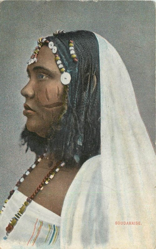 c1910 Postcard; Soudanaise, Woman of Sudan w/ Jewelry, Scarification on Face