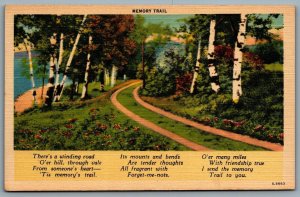 Postcard c1930s Memory Trail Scenic Nature View Poem Winding Road Linen Unused