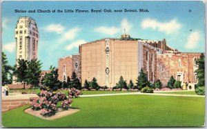 1954 Shrine and Church Little Flower Royal Oak Detroit Michigan Posted Postcard