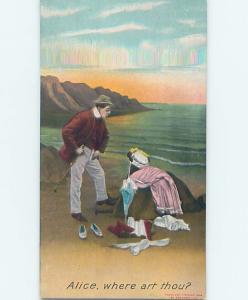 Bamforth risque MAN LOOKS FOR SKINNY-DIPPING WOMAN AFTER FINDING CLOTHES HL3263