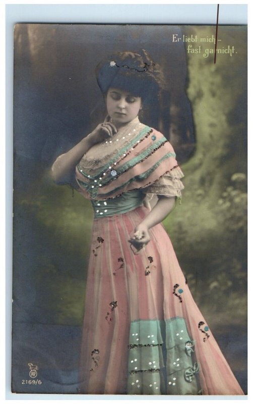 c1910's Pretty Woman Dress Romance Latvia Russia RPPC Photo Antique Postcard 