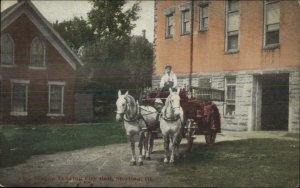 Sterling IL Fire Wagon Station c1910 Postcard