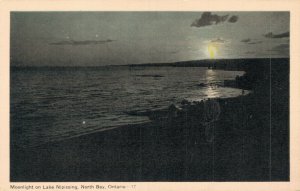 Canada Ontario North Bay Moonlight on Lake Nipissing Vintage Postcard 07.50