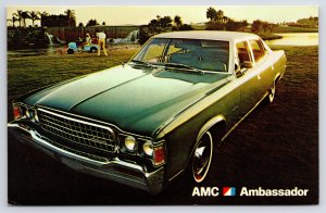 Transportation: Automobile~c1970s Blue AMC Ambassador @ Golf Course~Vtg Postcard