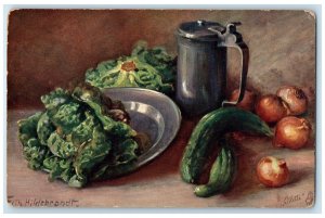 c1910 Onion Veggies Gemuse-Stilleben Fritz Hildebrant Oilette Tuck Art Postcard