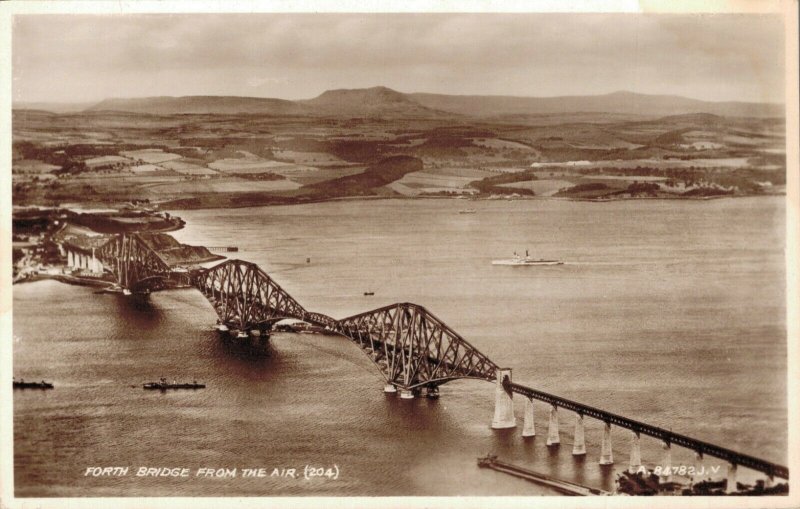 Scotland Forth Bridge From the Air Real Photo 03.90