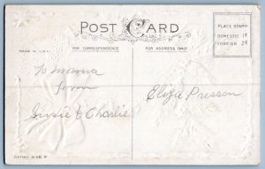 1907-10's CHRISTMAS GREETINGS WINDMILL PINECONES RED BOW ANTIQUE POSTCARD