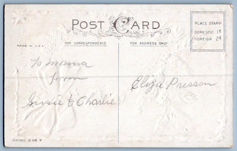 1907-10's CHRISTMAS GREETINGS WINDMILL PINECONES RED BOW ANTIQUE POSTCARD