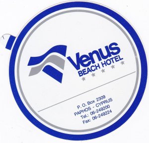 Cyprus Paphos Venus Beach Hotel Vintage Luggage Label sk3318