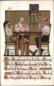 A/S Men Playing Cards Gambling Font Typeface Folk Art c1910 Postcard