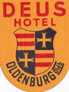 Germany Oldenburg Deus Hotel Vintage Luggage Label sk2571