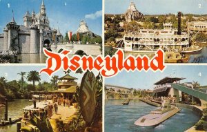 Castle, Jungle Cruise DISNEYLAND Submarine, Steamboat c1950s Vintage Postcard