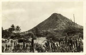 aruba, N.A., Country Scene with Hooiberg Mountain (1950s) RPPC Postcard