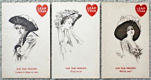Three Leap Year Postcards Women with Leap Year Thoughts