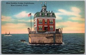 New London Connecticut 1958 Postcard New London Ledge Light House Lighthouse