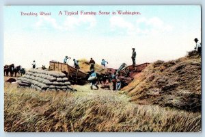 Thrashing Wheat Postcard A Typical Farming Scene In Washington c1910's Antique