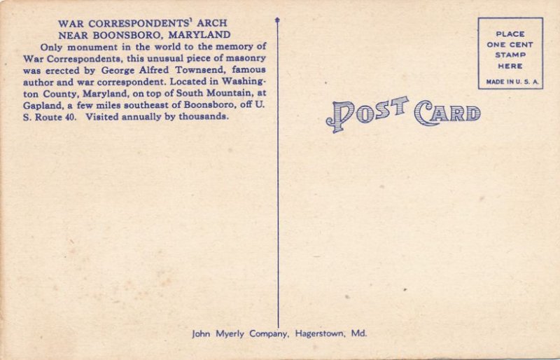 War Correspondents Arch at Boonsboro, Washington County MD, Maryland