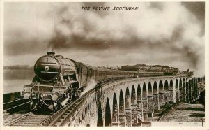 Postcard 1930s UK Railway Flying Scotsman Train Times Copyright 22-14124