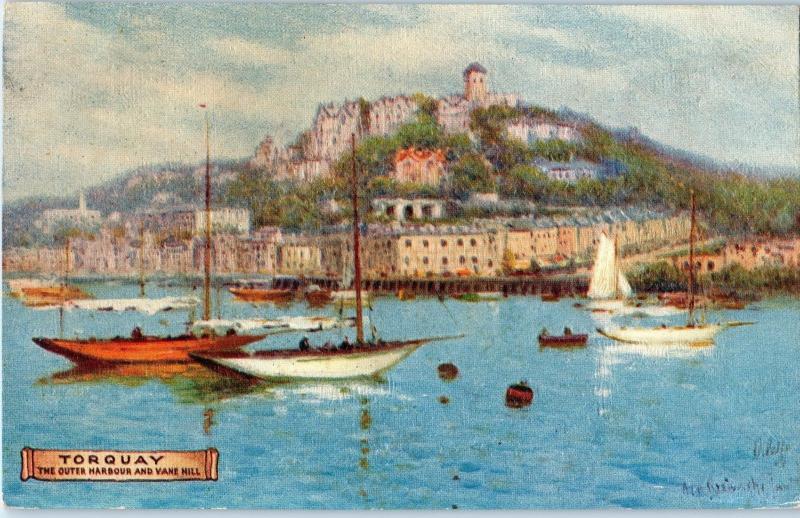 Torquay Outer Harbour & Vane Hall, A. De Breanski, Tuck's Oilette # 3016 c16