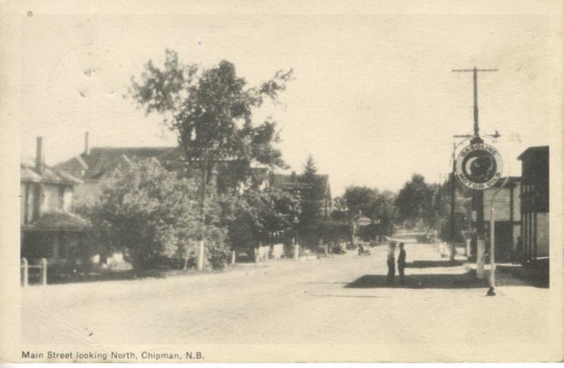 Main Street, Chipman New Brunswick ~ Red Indian Gasoline Sign Vintage Postcard