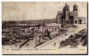 Old Postcard Marseille Quai de la Joliette and the Cathedral