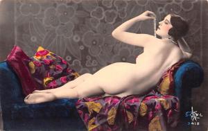 French Tinted Nude Postcard Unused very minimal wear on corners, light yellow...