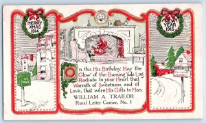 1914 Christmas New Year Birthday Rural Letter Carrier Marine IA Mailman Postcard