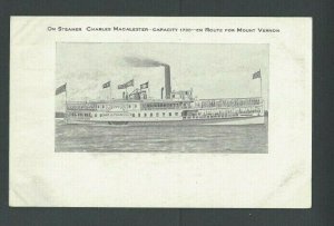 Ca 1907-14 PPC Steamer Charles Macalester Passenger Ship En Route To Mt Vernon