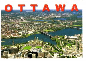 Large 5 X 7 inch, Aerial View, of Downtown Ottawa, Ontario, Gatineau, Quebec