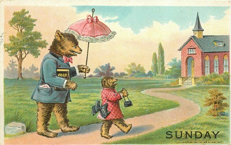 Anthropomorphic Dressed Bears Sunday Comic Humor 1907 Postcard 20-3104