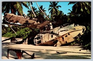 RAF Catalina Flying Boat Plane Wreck, Diego Garcia, Vintage Chrome Postcard