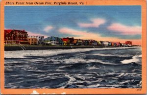 USA Shore Front From Ocean Pier Virginia Beach Virginia Linen Postcard 09.81