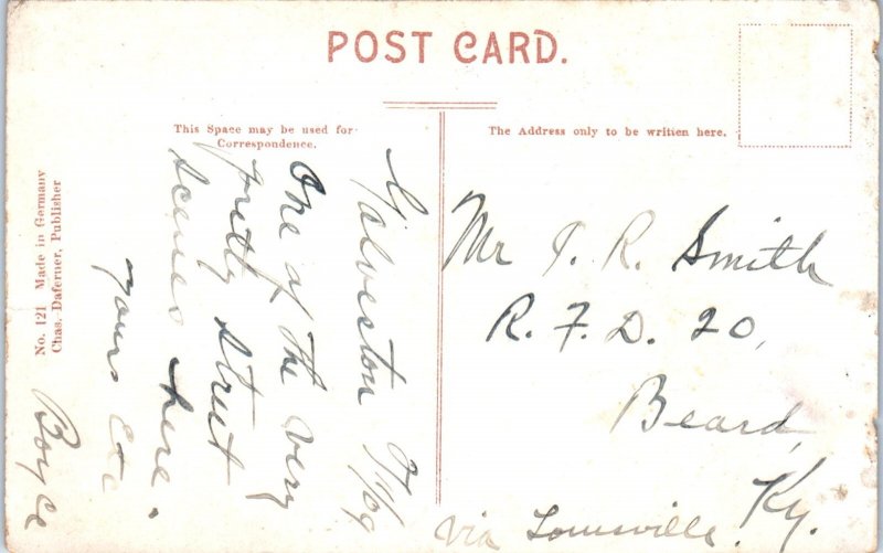 1900s Broadway Looking East from 26th Street Galveston Texas Postcard