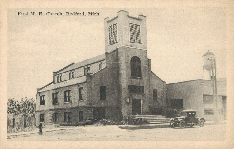 USA - First M.E Church Redford - Michigan With Oldtimer And Watertank 1918 04.09