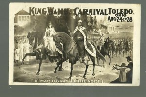 Toledo OHIO RPPC 1909 ADVERTISING Mardi Gras of the North KING WAMBA CARNIVAL