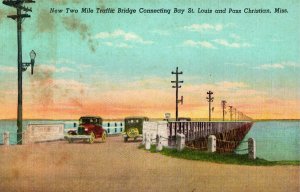 Circa 1931 New Two Mile Long Bridge over the Bay of St.Louis,  Mississippi PC