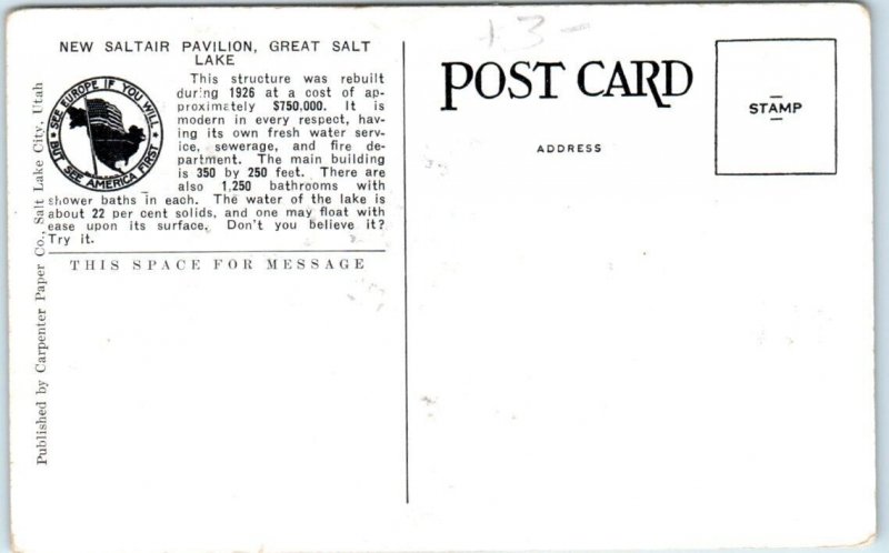 Postcard - New Saltair Pavilion and Bathers, Great Salt Lake - Magna, Utah